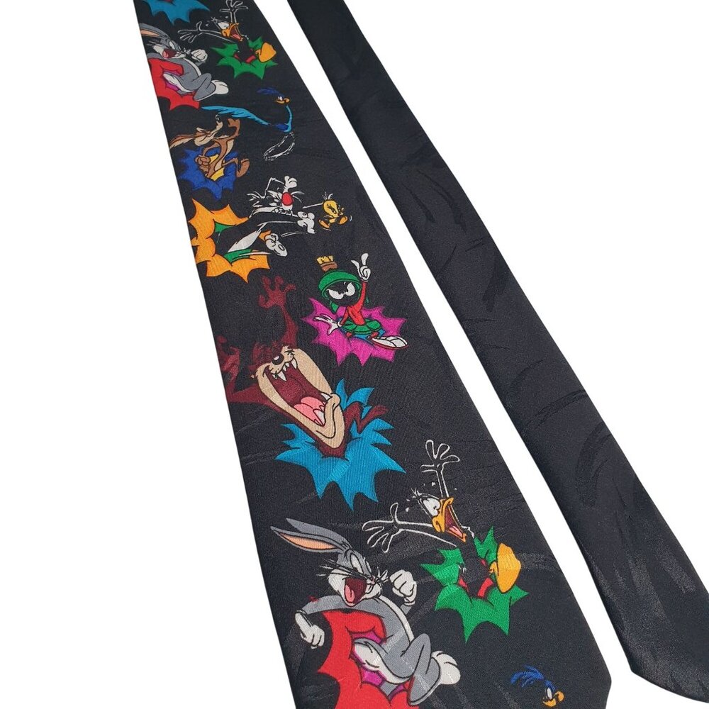 Vintage Looney Tunes Mens Polyester Necktie Cartoon Bugs Taz Marvin Coyote Daffy - Picture 2 of 6